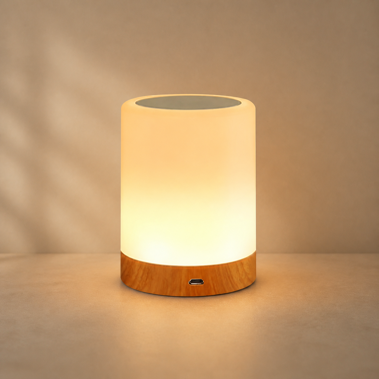 Lexion AuraGlow touch night lamp on a clean warm premium background