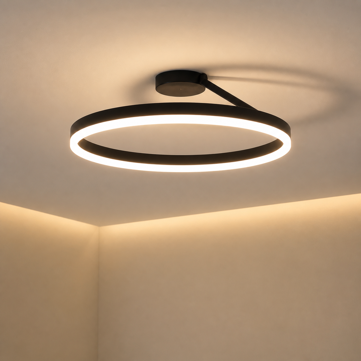 Lexion Circle single minimalist ceiling light on a clean warm premium background
