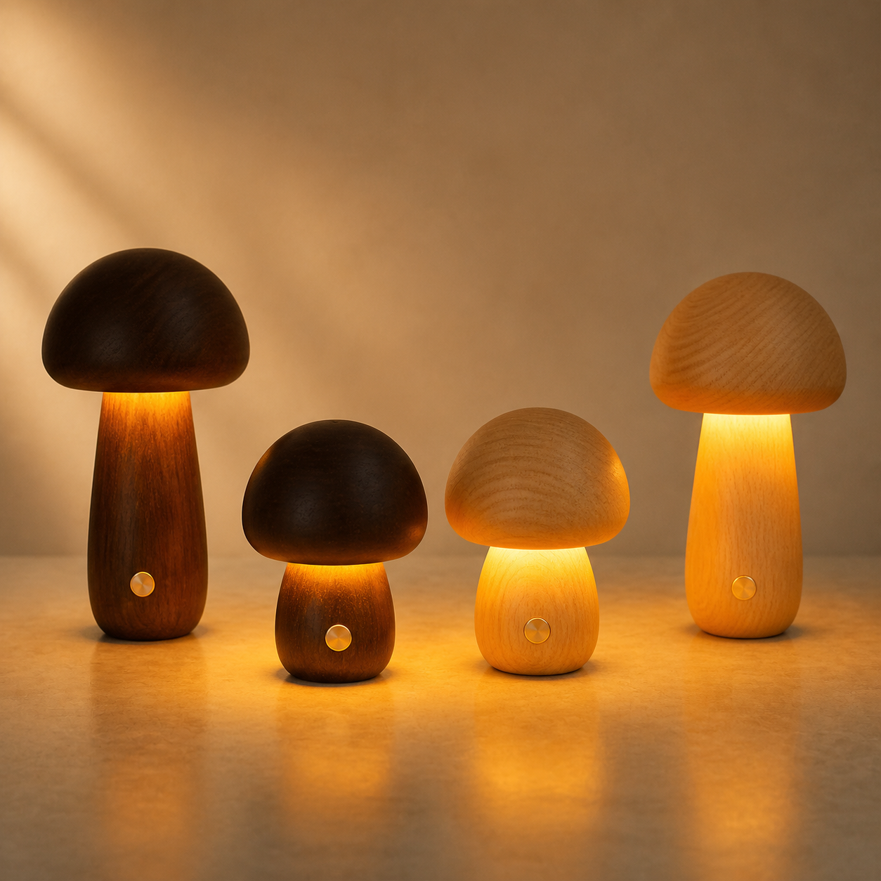 Lexion Grove mushroom lamps on a clean warm premium background