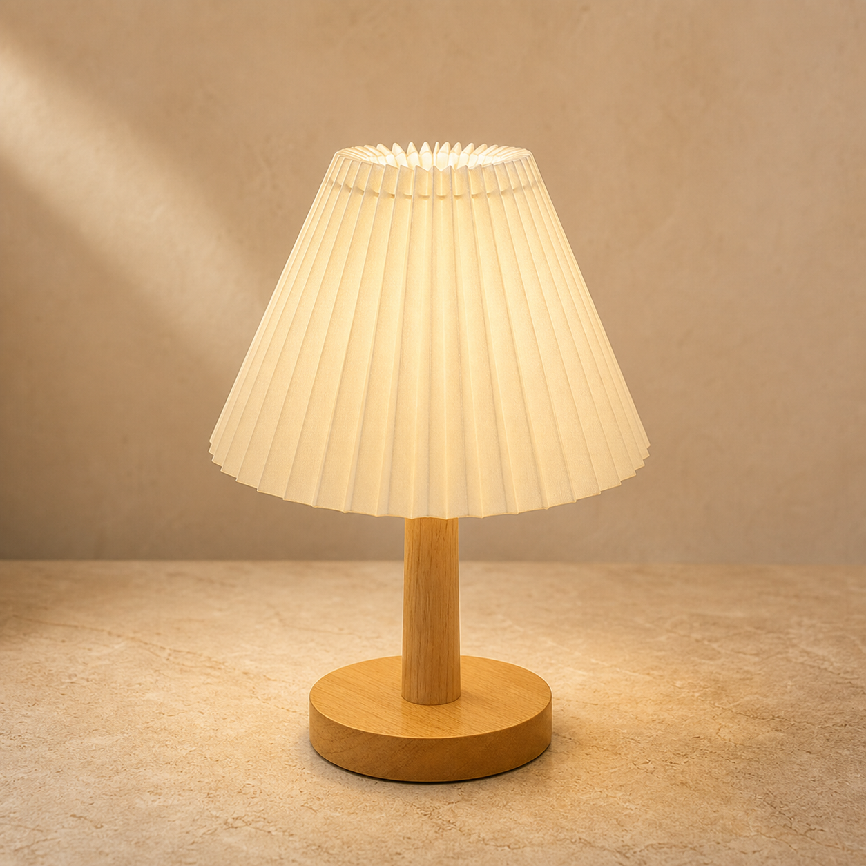Lexion Haven pleated table lamp on a warm premium studio background