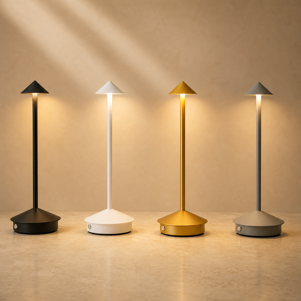Lexion Obsidian rechargeable table lamp variants on a premium studio background