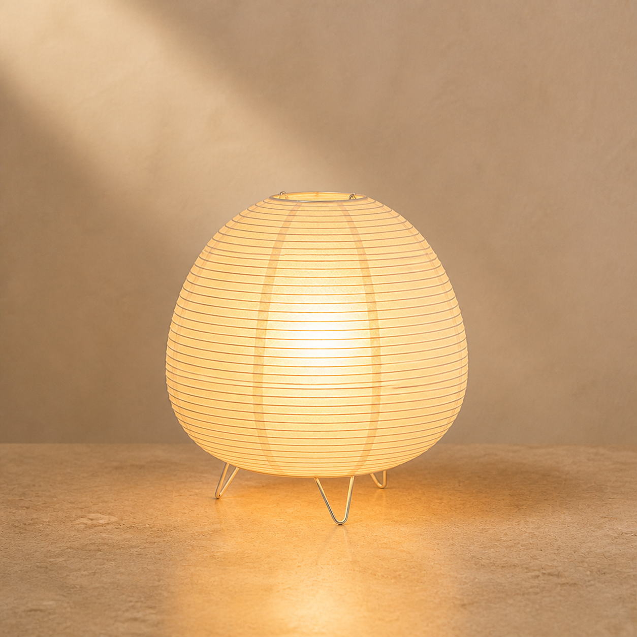 Lexion Zenji paper lantern table lamp on a premium warm neutral background